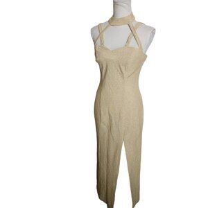 Vintage Blondie And Me Gold Sparkle Dress High Slit Bodycon Lurex USA Made